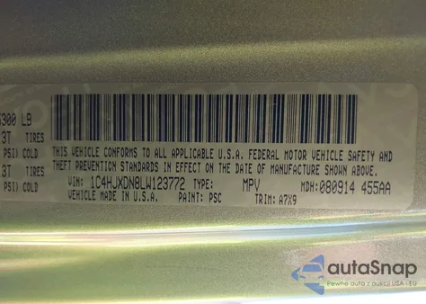 2020 Jeep Wrangler Unlimited Sport Altitude 4X4 z USA, uszkodzony, nr VIN 1C4HJXDN8LW123772